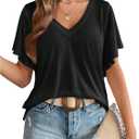 SweatyRocks Women's Summer Basic Short Sleeve Tops V Neck Blouse Casual Loose Going Out Top (Black)
