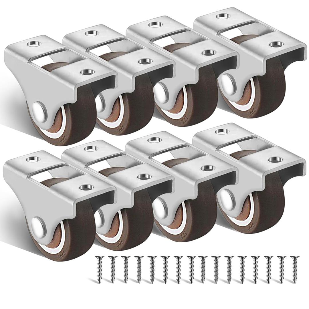 Mini Fixed Caster Wheels,Caster Wheels Rigid Fixed Non Swivel Casters, Top Plate Fixed Caster, Rubber casters (8 Pcs, 1 Inch)