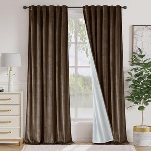 Lazzzy Dark Brown Blackout Velvet Curtains 96 Inches Long Thermal Insulated Blackout Curtain Drapes Luxury Back Tab Window Treatments for Bedroom Living Room 2 Panels, 52 x 96 Inch, Truffle