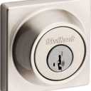 Kwikset 660 Contemporary Deadbolt Deadbolt Lock, Satin Nickel Square Exterior Keyed Front Entry Door, Pick Resistant SmartKey Rekey Security, Single Cylinder Dead Bolt, with Microban Protection