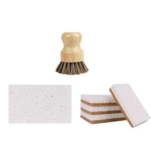6 Pack Bamboo Dish Brush Set - 1pcs Palm Dish Scrubber and 5 Pieces Natural Kitchen Sponge for Dishes, Pots and Vegetables