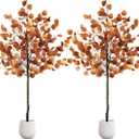 Lunmon 2 Pack Eucalyptus Artificial Tree, 4ft Faux Fall Tree with Spike, Christmas Decorations for Home Porch, Realistic Leaves Plant Decor for Outdoor Indoor,Without Vase
