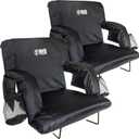 BRAWNTIDE Stadium Seat with Back Support - Comfy Cushion, Thick Padding, 2 Steel Bleacher Hooks, 4 Pockets, 2 Cup Holders, Reclining Back, Ideal Chair for Sport Events, Beaches, Camping, Concerts (Regular - Width 20.5 Inches, Black, 2 Pack)