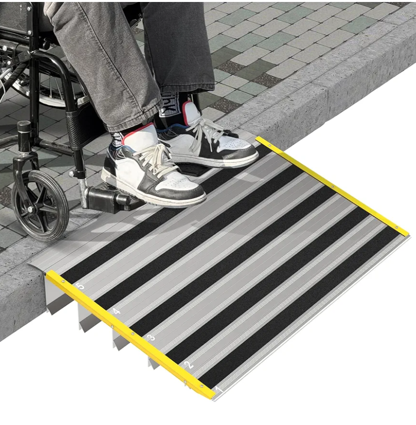 5" Rise Door Threshold Ramps for Doorways, Stable Yellow Edge, Aluminum Wheelchair Ramp for Home Steps, Adjustable Modular Entry Ramp for Scooters, Power Chairs, 880LBS Load Capacity 5" Rise Door Threshold Ramps for Doorways, Stable Yellow Edge, Aluminum Wheelchair Ramp for Home Steps, Adjustable Modular Entry Ramp for Scooters, Power Chairs, 880LBS Load Capacity