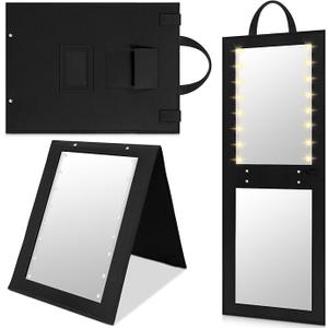 Youyole 1 Pack Foldable Mirror Portable Full Length with Light 31.5x11.8 Inch Hanging Folding Mirror for Backstage Dancers Travel Home Fitness Spa Gift(Black)