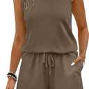 WIHOLL Two Piece Sets for Women Summer Lounge Short Sets Tank Square Neck Sleeveless Sweatsuit with Pocket, Large