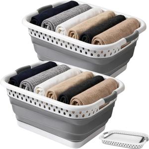 2 Pack Collapsible Laundry Baskets, 11 Gallon 42L Collapsible Laundry Clothes Hamper, Foldable Laundry Hamper with Non-Slip Handles, Portable Space Saving Pop-Up Laundry Hamper Storage Container, 20.8" x 15.3" x 8.6"