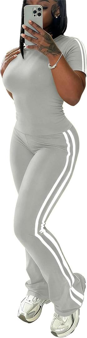 HBQ Women's 2 Piece Sweatsuit Slim Fit Top Flare Legging Pants Casual Tracksuit Lounge Matching Sets, Large