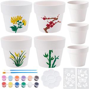 WEBEEDY 4 Sets DIY Ceramic Succulent Pots Paint Kit for Adults Beginner DIY Paintable Ceramics Pots with Butterfly Flower Stencils, Paints, Brushes, Palettes Paint Your Own Pots for Home Decor