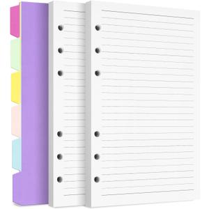 A5 Refill Paper Planner Inserts, 6-Hole Loose Leaf Paper, College Ruled Loose Leaf with Binder Dividers, Punched Notebook Refills for 6-Ring Refillable Binder, 240 Pages, White