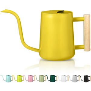 Watering Can Indoor Plants, 35oz Small Stainless Steel Metal Watering Can Modern Decorative Watering Pot with Long Spout for Indoor House Plant Bonsai Garden Flowers (Yellow)