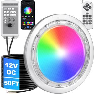 Led Pool Lights for Inground Pool, 12v Pool Light with 50FT Cord, 60W 10 Inch Led Pool Light with Controller, Remote and APP Control, Suitable for Most 10 Inch Wet Niche, IP68