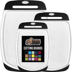 GORILLA GRIP BPA-Free Reversible Kitchen Cutting Board Set of 3, US Designed, Nonporous, Juice Grooves Catch Liquid, Slip Resistant Border, Dishwasher Safe, Durable Large Food Chopping Boards, Black & White