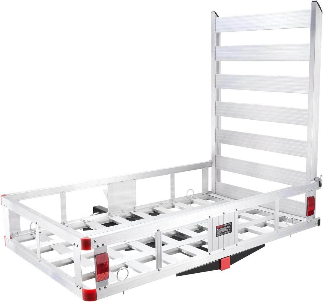 VEVOR 50 x 29.5 x 8.7 inch Hitch Cargo Carrier, 500lbs Capacity Trailer Hitch Mounted Cargo Basket, Aluminum Luggage Carrier Rack with Folding Ramp, Fits 2" Hitch Receiver for SUV Truck Pickup Camping