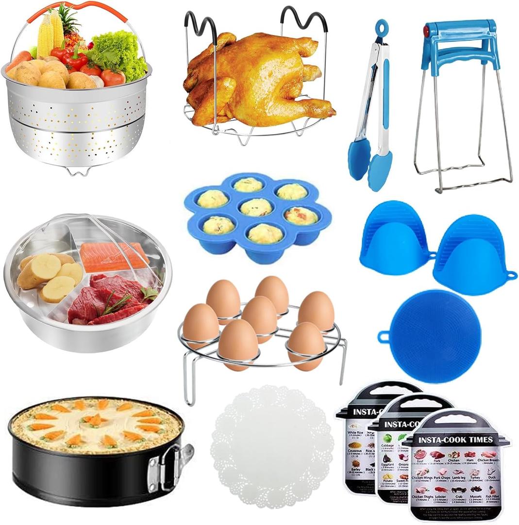 Accessories for Instant Pot, 73 PCS Accessories for Pressure Cooker for 5/6/8 Qt Electric Pressure Cooker -2 Steamer Baskets, Steamer Rack, Non-stick Springform Pan, Egg Rack