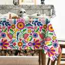Horaldaily Mexico Tablecloth 60x84 Inch Rectangular, Halloween Cinco De Mayo Fiesta White Washable Seasonal Table Cover for Party Picnic Dinner Decor