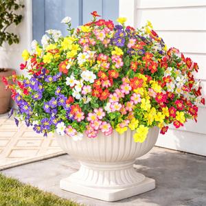 Artificial Flowers for Outdoors, UV Resistant Fake Outdoor Flower, Realistic Fake Wild Flowers No Fade Faux Outside Decoration for Planter Beds, Window Box, Garden Pots, Porch, Vase (18P)