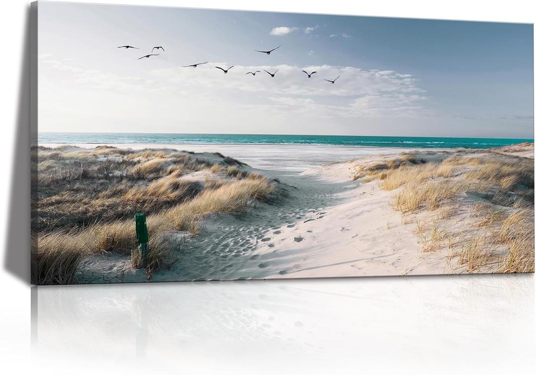 KZKU Large Beach Canvas Prints Wall Art Sea Ocean Wall Decor Canvas Wall Art Pictures for Living Room Bedroom Offico Framed Gallery Sunshine Beach Dune Home Decor Artwork 30"X58"