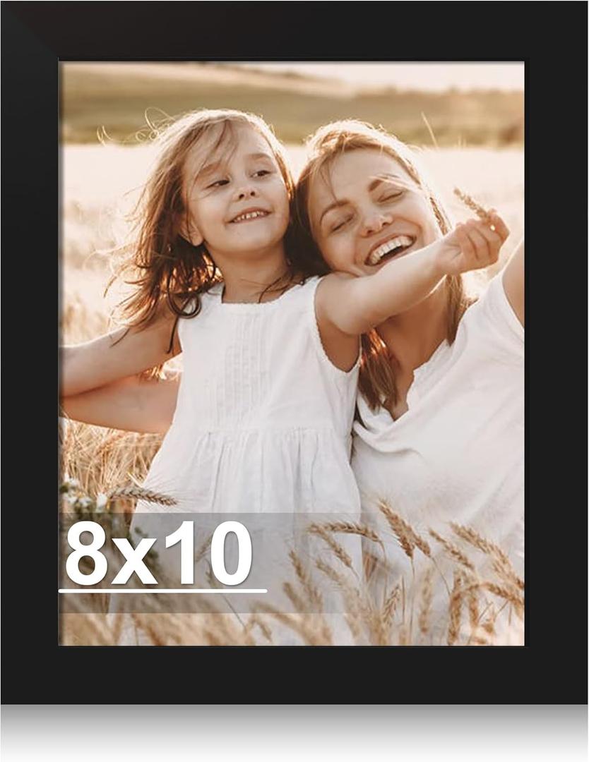 8x10 Picture Frame, Made of Real Glass and Wooden Frame, Horizontal and Vertical Display for Wall or Tabletop (Black)