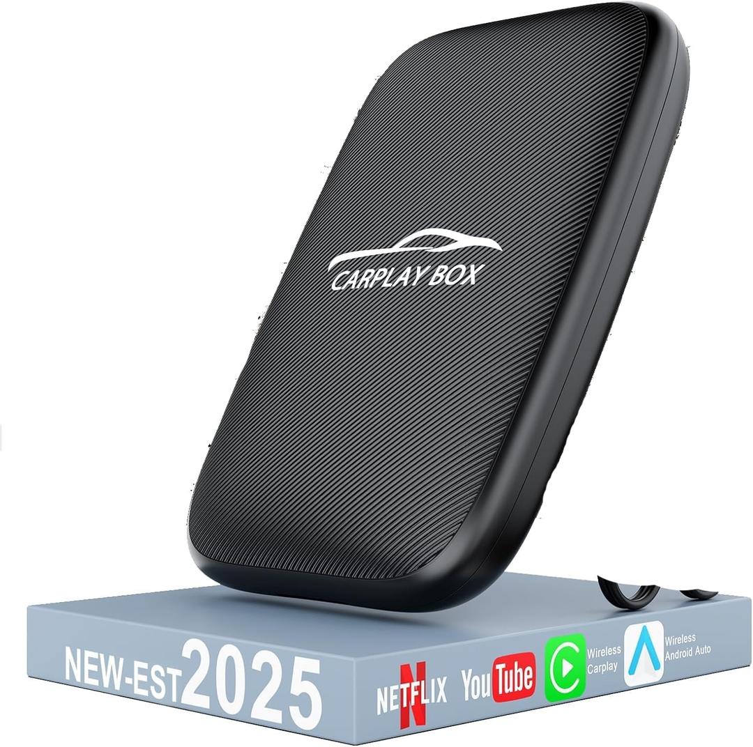 3 in 1 Wireless CarPlay Adapter for Apple iPhone & Android Auto Adapter(2025 Upgraded), Car Play Video Box Built in Netflix YouTube Support TF Card, for Factory Wired CarPlay Carsfrom 2015 & iOS 10+ (Black)