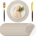 Geosar 100 Pcs Disposable Paper Placemats Cotton Woven Look 13'' Boho Round Placemats with Wavy Edge Rustic Table Pads Bulk for Dining Table Decoration Birthday Wedding Bridal Party(Beige)