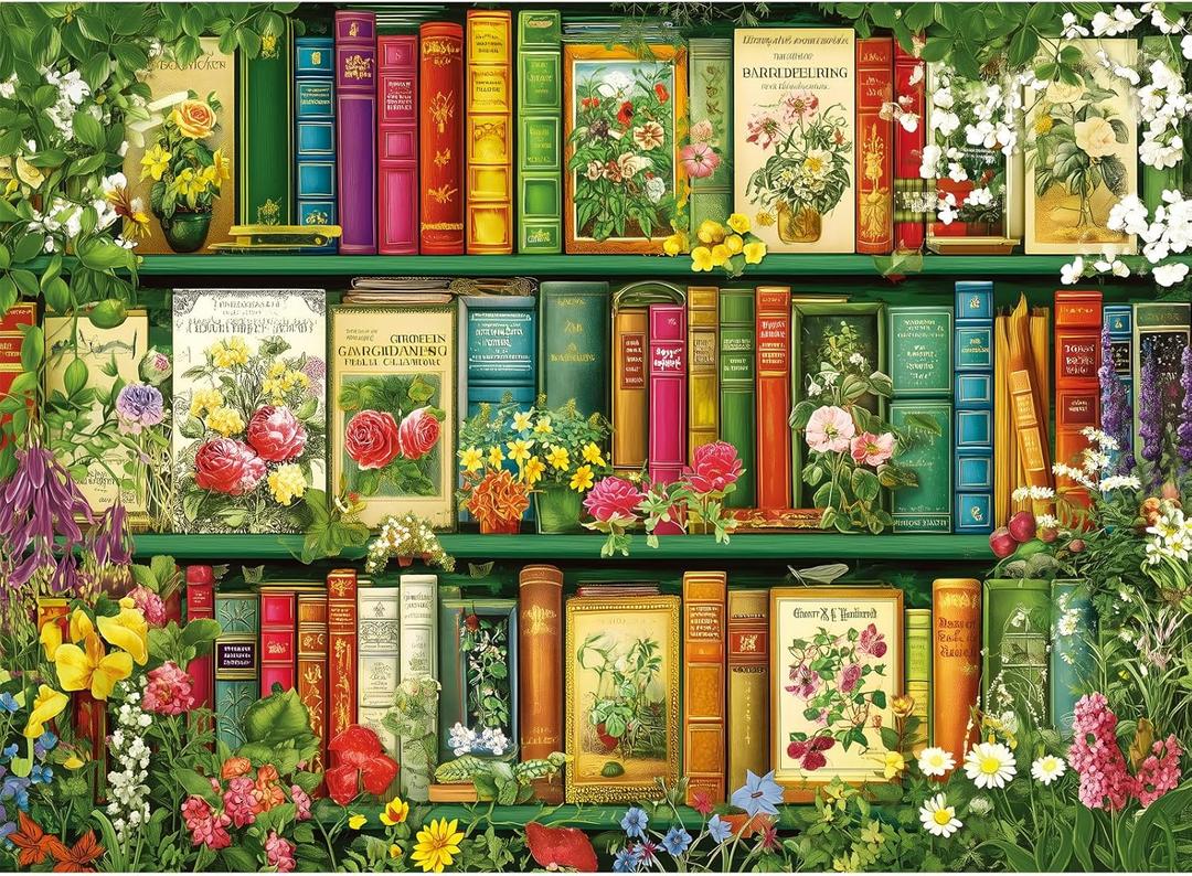 500 Piece Puzzle for Adults | Wildflowers Vintage Book Puzzle | Recycled Cardboard Flower Bookshelf Jigsaw Puzzles 500 Pieces | Challenging Fall Plant Floral Puzzles Perfect for Game Nights 20.5*15in