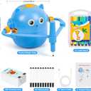 Drawing Robot for Kids, Interactive Educational Drawing Robot, Magic Painting Robot Toy with 100 Word Cards & 16 Color Pens for Girls and Boys Age 3+ (Blue)