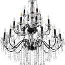 Wellmet Black Chandelier Light Fixture, Luxury Maria Theresa Crystal Chandeliers for High Ceiling Foyer, 24 Lights Hanging Pendant Light for Living Room EntryWay Hall Staircase Large 35.66" (Black)
