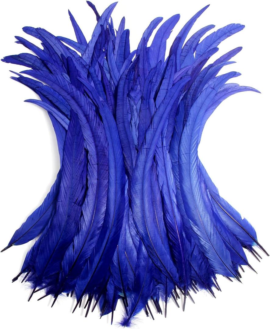 THARAHT 50PCS Rooster Coque Tail Feathers Bulk Natural 12-14Inch 30-35cm for Crafting Wedding Fly Tying Feather Party Performances DIY Decoration Rooster Tail Feather,Blue