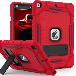 Case for iPad 9th/8th/7th Generation 2021/2020/2019(10.2 inch), Heavy Duty Shockproof Rugged Protective 10.2" Cover with Built-in Kickstand for iPad 9 8 7 Gen (Red+Black+Black)