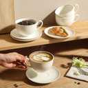 10OZ Porcelain Cappuccino Cups with Saucers, Ceramic Espresso Cups Set, White Coffee Cup and Saucer, White Tea Cup Set, Dishwasher & Microwave Safe, Gift for Anniversary or Housewarming (4PCS)