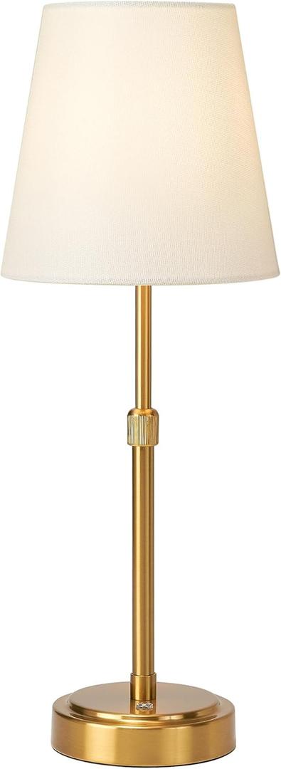 Portable Cordless LED Table Lamp, Height Adjustable Rechargeable Desk Lamp, 5200mAh Battery Operated 3-Level Brightness Dimmable Nightstand Light, Gold Wireless Lamp for Restaurant Bedside (Brushed Gold)
