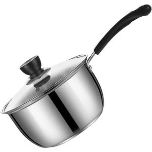 Stainless Steel Thin Saucepan, 1.3 Quart Long Handle Milk Pot with Lid for Warming, Cooking and Boiling Milk, Spaghetti, Soup in Kitchen and Outdoor (18cm)