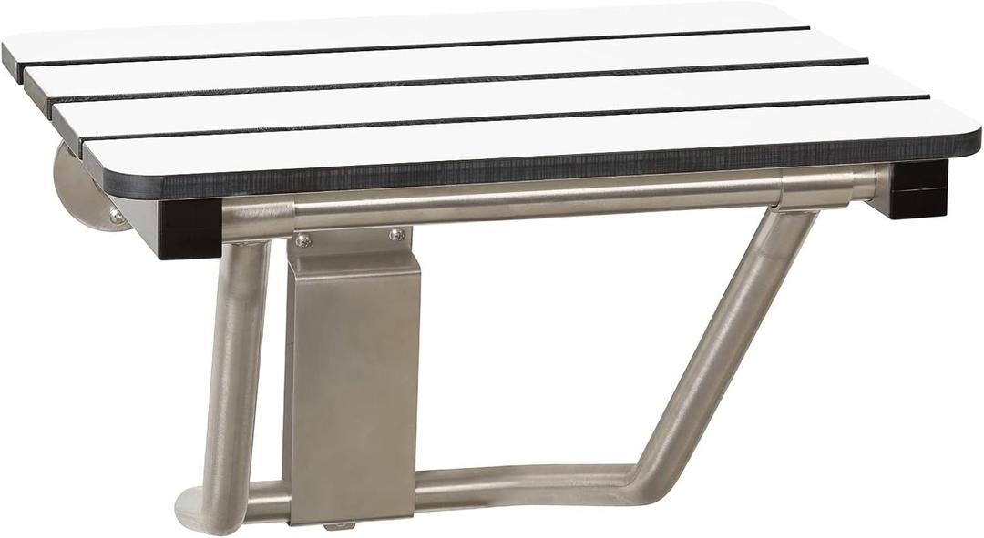18" x 15" Phenolic White 3 Slats Folding Wall Mount Shower Seat Bench, ADA Compliant