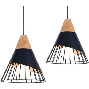2 Pieces Modern Farmhouse Black Pendant Light Over Kitchen Island,Adjustable Wood Hanging Light Fixture,Industrial Pendant Lighting for Dining Room,Living Room,Bedroom,Hallway,Kitchen,Bar