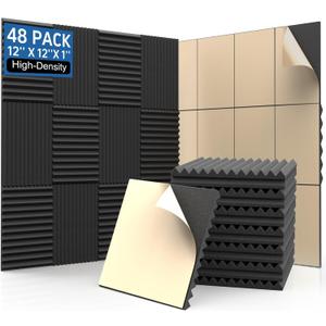 Sound Proof Foam Panels for Walls 48 Pack Acoustic Foam Panels with Self Adhesive 12" X 12" X 1" Wedges Acoustic Foam Panels Sound Dampening Panels