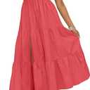 ZESICA Women's Boho One Shoulder Midi Dresses 2026 Summer Short Sleeve Smocked Split Ruffle Flowy Beach Vacation Dress (L)