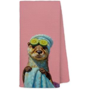 JINYO Otter Gifts Hand Towels for Bathroom, Otter Gifts for Otter Lovers, Coastal Beach Otter Bathroom Towels Decor, 16x24 Inch