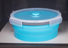 Collapsible Food Storage Containers with Airtight Lid & Vent, Kitchen Stacking Silicone Collapsible Meal Container Set for Leftover, Microwave Freezer Dishwasher Safe, Blue Round, Set of 2 (Large and Small)