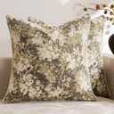 Pack of 2 Vintage Floral Throw Pillow Covers 18x18 Boho Farmhouse Accents Chenille Square Decorative Pillow Cases for Living Room Couch Bed Home Decor, Beige