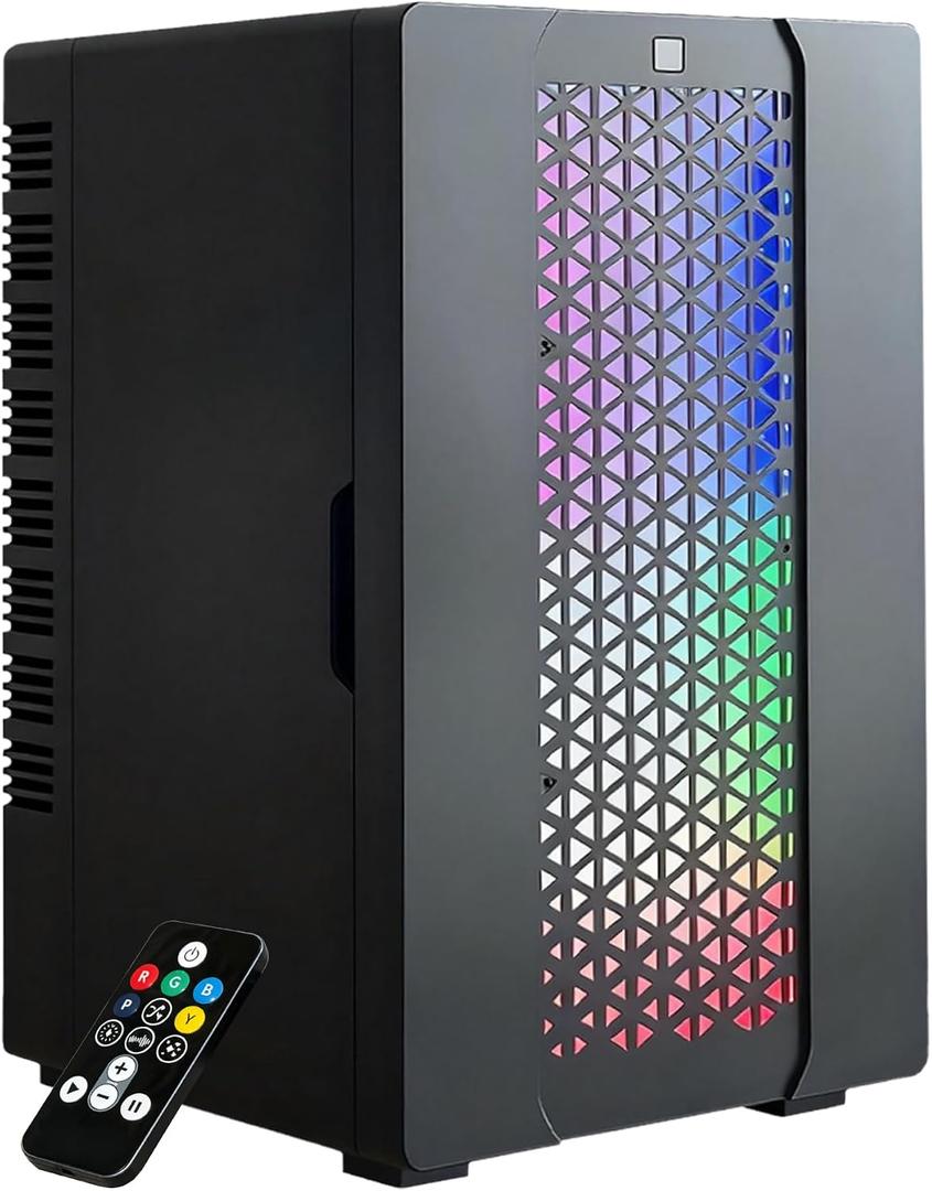 Mini Fridge, iceBlue 24 Display Modes Adjustable LED Light Gaming Mini Fridge, 10 Liter /4 Bottles Wine Fridge, Wine Cooler, Skincare Fridge with Remote Control for Bedroom, Office, Dorm, Gift (Black)
