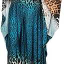 Bsubseach Women Ethnic Print Kaftan Beach Dress Plus Size Swimsuit Cover Up (Blue Coffee Leopard)