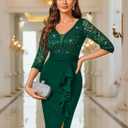 Miusol Women's Sexy V Neck Sequin Ruffle Style Cocktail Party Dress (Green, M)