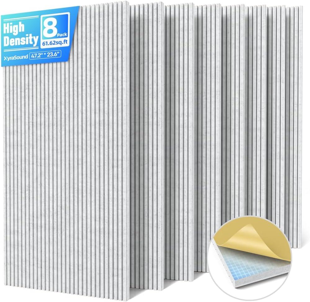 8 Pack Large Acoustic Panels Sound Absorbing with Self-Adhesive, 47.2*23.6*0.36 High Density Sound Proof Foam Panels for Walls, 3D Vertical Soundproof Wall Panels for Home Studio Office Decor-Gray, 8 Pack - 47.2*23.6in.