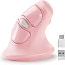 MicroPack Ergonomic Vertical Wireless Mouse, Silent Cordless Office Mouse with USB-A & Type-C Receiver, 800/1200/1600 DPI, 6 Buttons, Reduces Wrist Strain for Work, Windows, Mac, PC & Laptop Pink