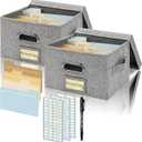 Greeting Card Organizer and Storage Box with 20 Pcs Adjustable Dividers, Storing Cards with 84 Pcs Labels Perfect for Storing Greeting Cards, Envelopes, Photos 2 Pack Grey