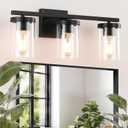 20in Bathroom Light Fixture Over Mirror, 3-Light Matte Black Vanity Lights with Clear Glass Shades, Modern Wall Sconces for Living Room, Bedroom, Hallway, E26 Base