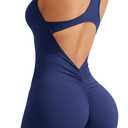 YEOREO Jumpsuits for Women Zip Up Workout Backless One Piece Tummy Control Sleeveless Emma Sexy Yoga Bodysuits Navy XL