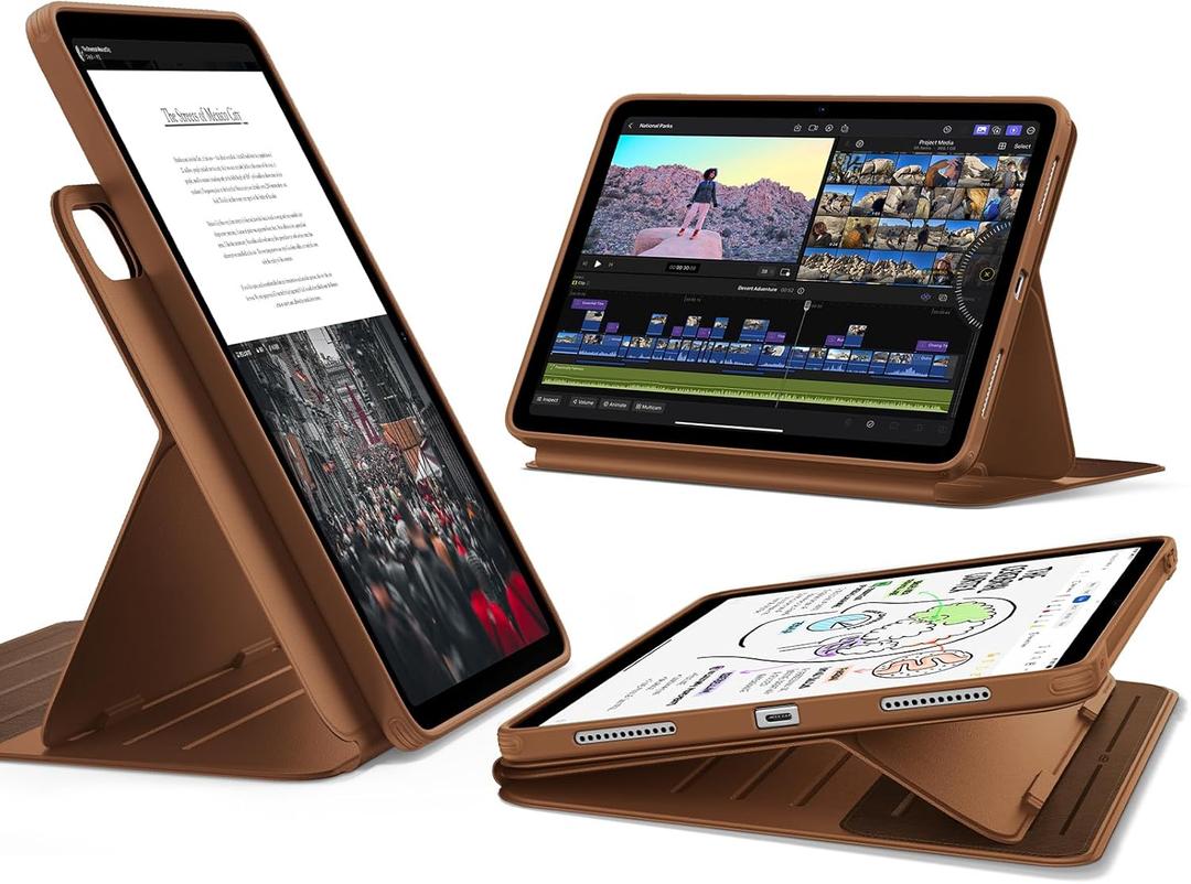 ESR for iPad Air 11 Inch Case M4/M3/M2 (2026/2025/2024), iPad Air 5th/4th Gen Case (2022/2020) 10.9 Inch, Removable Magnetic Cover, Adjustable Portrait/Landscape Stand, 9 Standing Angles, Brown