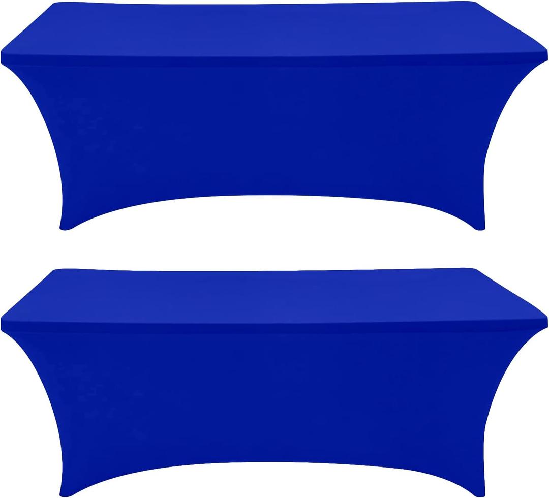 Eurmax USA Rectangular Fitted Spandex Table Covers 4ft Tablecloth Wedding Event Patio Table Decorations Stretch Table Cover for 4ft Folding Table (Blue,2 Pack)